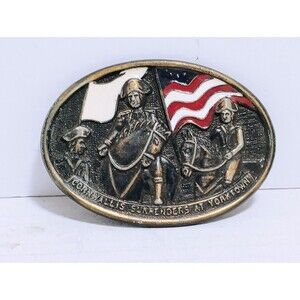 VINTAGE CORNWALLIS SURRENDERS AT YORKTOWN EENAMEL METAL SOUVENIER BELT BUCKLE